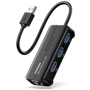 UGreen USB Type-A Male to Ethernet Adapter with 3-Port USB Hub ? Black