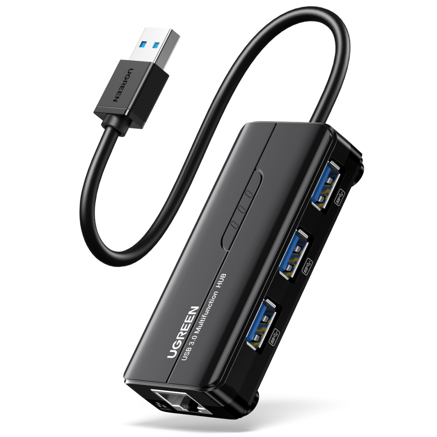 UGreen USB Type-A Male to Ethernet Adapter with 3-Port USB Hub ? Black